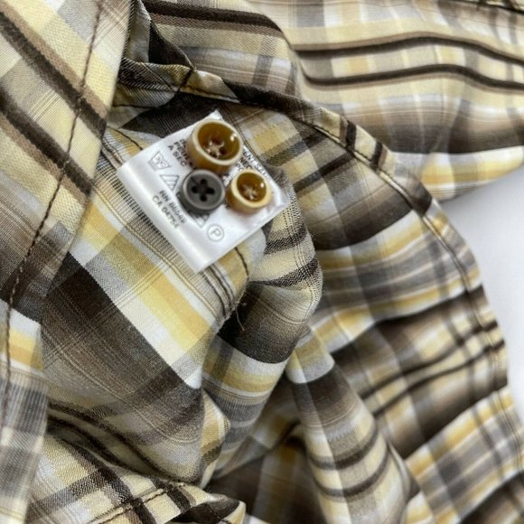 Tommy Bahama Hawaiian Button Down Dress Shirt Size Large Brown Yellow Plaid - Picture 8 of 9